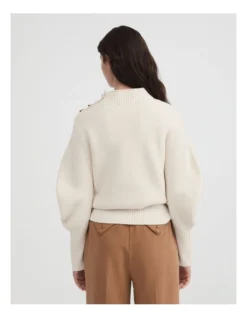 High Neck Puff Sleeve Knit In Cream -Myer Fashion Store 993241990 4 720x928