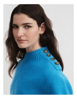 High Neck Puff Sleeve Knit In Bright Blue -Myer Fashion Store 993242080 3 720x928
