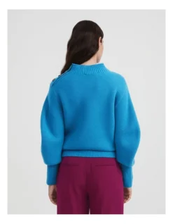 High Neck Puff Sleeve Knit In Bright Blue -Myer Fashion Store 993242080 4 720x928