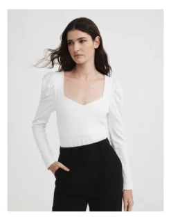 Ponte Sweetheart Neckline Bodysuit In Chalk