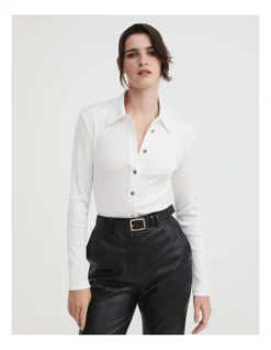 Rib Button Through Top In Chalk