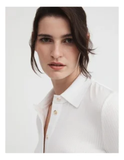 Rib Button Through Top In Chalk -Myer Fashion Store 993250000 3 720x928