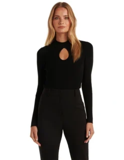 Forever New Ada Cut Out Knit Top In Black