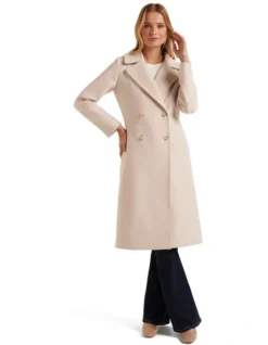 Forever New Rowena Double Breasted Coat In Cream